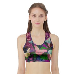 Butterfly Garden Art Sports Bra With Border by SpinnyChairDesigns