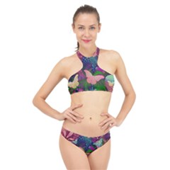 Butterfly Garden Art High Neck Bikini Set by SpinnyChairDesigns