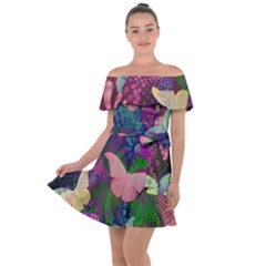 Butterfly Garden Art Off Shoulder Velour Dress by SpinnyChairDesigns