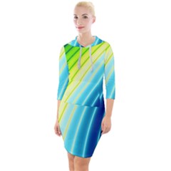 Sporty Stripes Swoosh Green Blue Quarter Sleeve Hood Bodycon Dress by SpinnyChairDesigns