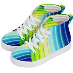 Sporty Stripes Swoosh Green Blue Kids  Hi-Top Skate Sneakers