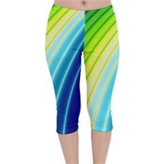 Sporty Stripes Swoosh Green Blue Velvet Capri Leggings 