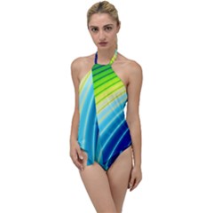 Sporty Stripes Swoosh Green Blue Go with the Flow One Piece Swimsuit