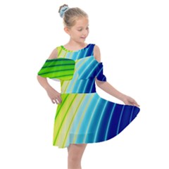 Sporty Stripes Swoosh Green Blue Kids  Shoulder Cutout Chiffon Dress