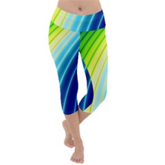 Sporty Stripes Swoosh Green Blue Lightweight Velour Capri Yoga Leggings by SpinnyChairDesigns