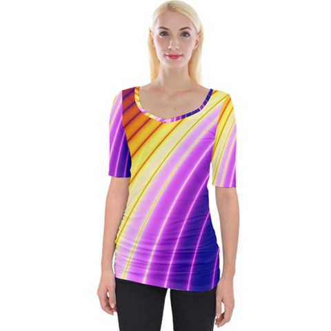 Sporty Stripes Swoosh Purple Gold Red Wide Neckline Tee by SpinnyChairDesigns