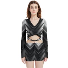 Black And Silver Pattern Velvet Wrap Crop Top by SpinnyChairDesigns