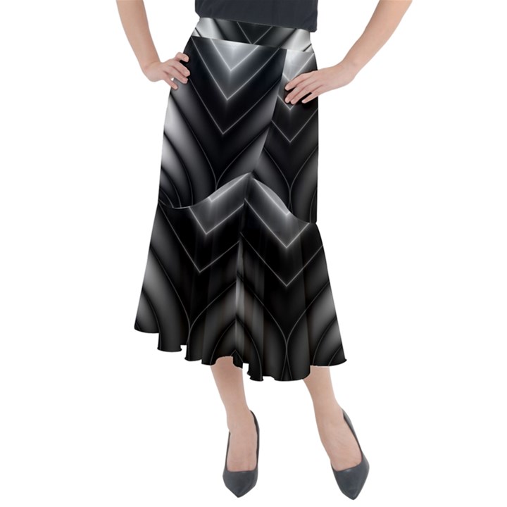 Black and Silver Pattern Midi Mermaid Skirt