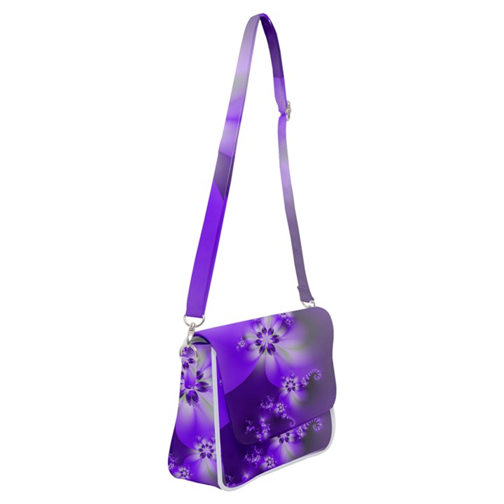 Violet Purple Flower Print Shoulder Bag with Back Zipper