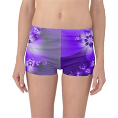 Violet Purple Flower Print Boyleg Bikini Bottoms