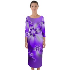 Violet Purple Flower Print Quarter Sleeve Midi Bodycon Dress by SpinnyChairDesigns