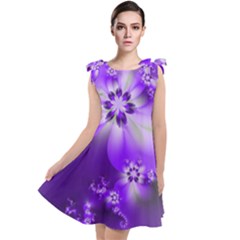 Violet Purple Flower Print Tie Up Tunic Dress by SpinnyChairDesigns