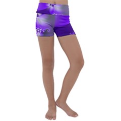 Violet Purple Flower Print Kids  Lightweight Velour Yoga Shorts
