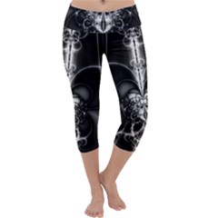 Abstract Black And White Art Capri Yoga Leggings by SpinnyChairDesigns