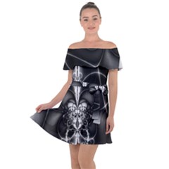 Abstract Black And White Art Off Shoulder Velour Dress by SpinnyChairDesigns
