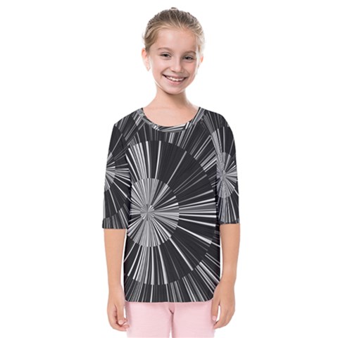 Abstract Black And White Stripes Kids  Quarter Sleeve Raglan Tee by SpinnyChairDesigns