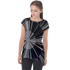 Abstract Black And White Stripes Cap Sleeve High Low Top by SpinnyChairDesigns