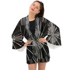 Abstract Black And White Stripes Long Sleeve Kimono by SpinnyChairDesigns