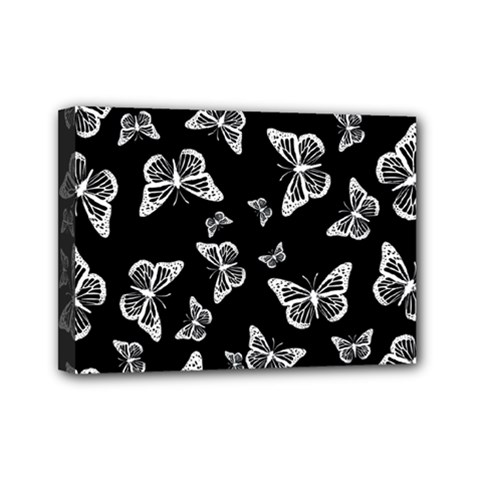 Black And White Butterfly Pattern Mini Canvas 7  X 5  (stretched) by SpinnyChairDesigns