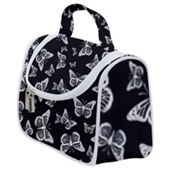 Black And White Butterfly Pattern Satchel Handbag by SpinnyChairDesigns