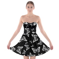 Black And White Butterfly Pattern Strapless Bra Top Dress by SpinnyChairDesigns