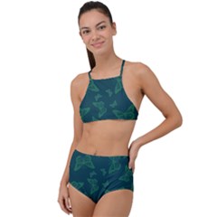 Midnight Green Butterflies Pattern High Waist Tankini Set by SpinnyChairDesigns