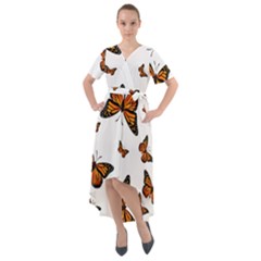 Monarch Butterflies Front Wrap High Low Dress by SpinnyChairDesigns