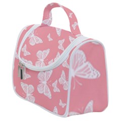 Pink And White Butterflies Satchel Handbag by SpinnyChairDesigns