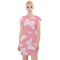 Pink And White Butterflies Cap Sleeve Bodycon Dress by SpinnyChairDesigns
