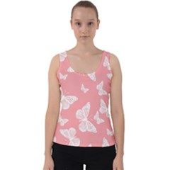 Pink And White Butterflies Velvet Tank Top by SpinnyChairDesigns