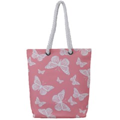 Pink And White Butterflies Full Print Rope Handle Tote (small) by SpinnyChairDesigns