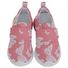 Pink And White Butterflies Kids  Velcro No Lace Shoes