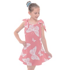 Pink And White Butterflies Kids  Tie Up Tunic Dress by SpinnyChairDesigns