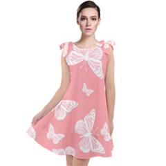 Pink And White Butterflies Tie Up Tunic Dress by SpinnyChairDesigns