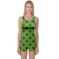 Green Four Leaf Clover Pattern One Piece Boyleg Swimsuit