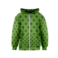 Green Four Leaf Clover Pattern Kids  Zipper Hoodie