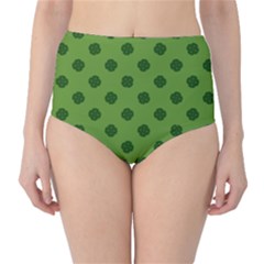 Green Four Leaf Clover Pattern Classic High-Waist Bikini Bottoms