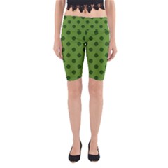 Green Four Leaf Clover Pattern Yoga Cropped Leggings by SpinnyChairDesigns