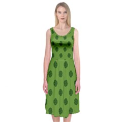 Green Four Leaf Clover Pattern Midi Sleeveless Dress by SpinnyChairDesigns