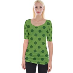 Green Four Leaf Clover Pattern Wide Neckline Tee