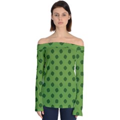 Green Four Leaf Clover Pattern Off Shoulder Long Sleeve Top