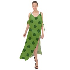 Green Four Leaf Clover Pattern Maxi Chiffon Cover Up Dress by SpinnyChairDesigns