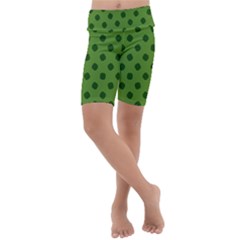 Green Four Leaf Clover Pattern Kids  Lightweight Velour Cropped Yoga Leggings