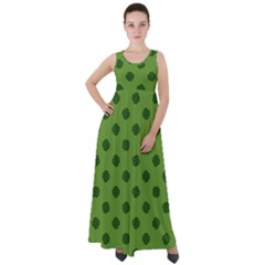 Green Four Leaf Clover Pattern Empire Waist Velour Maxi Dress by SpinnyChairDesigns