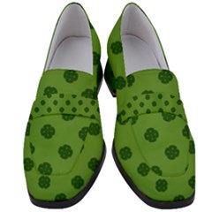 Green Four Leaf Clover Pattern Women s Chunky Heel Loafers