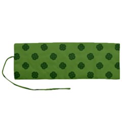 Green Four Leaf Clover Pattern Roll Up Canvas Pencil Holder (M)