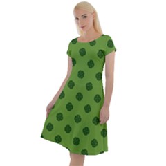 Green Four Leaf Clover Pattern Classic Short Sleeve Dress by SpinnyChairDesigns
