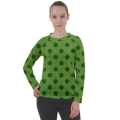 Green Four Leaf Clover Pattern Women s Long Sleeve Raglan Tee