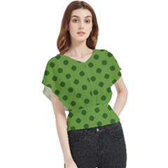 Green Four Leaf Clover Pattern Butterfly Chiffon Blouse