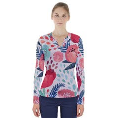 Floral  V-neck Long Sleeve Top by Sobalvarro